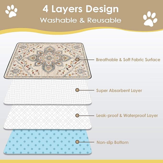 Washable Pee Pad for Dogs Extra Large, 72" x 72" Reusable Puppy Pads Waterproof Dog Rugs, Super Absorbent, Leakproof, Dog Crate Pad, Playpen Mat, Whelping Pads, White Medallion