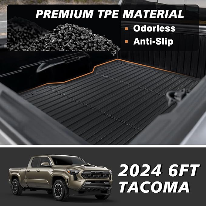 TripleAliners for Tacoma 2024 2025 | Truck Bed Mat & Tailgate Mat | All Weather Liners Compatible with 2024+ Toyota Tacoma Accessories Cargo Liner Protection (Fit 6FT Truck Bed), 2PCS