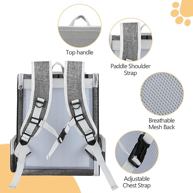 Cat Backpack Carrier Large Pet Backpack for Small Dog Medium Cat Puppy Kitten Bunny up to 15lbs, Ventilated Mesh Dog Collapsible Travel Backpack for Hiking Walking Outdoor