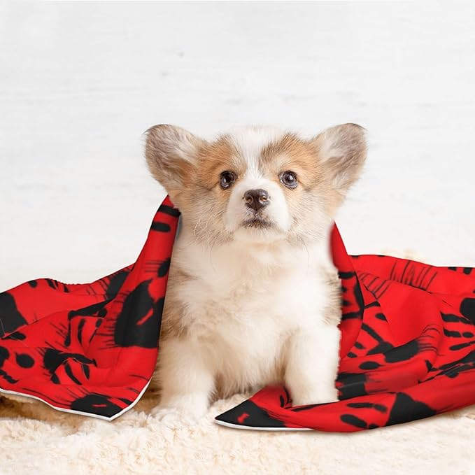 Reversible Plush Dot Pet Blanket for Dogs and Cats, Funny Bloody Horror Halloween Theme, Ultra Soft Two Sided Design with Warm Fuzzy Side and Smooth Side for Comfort