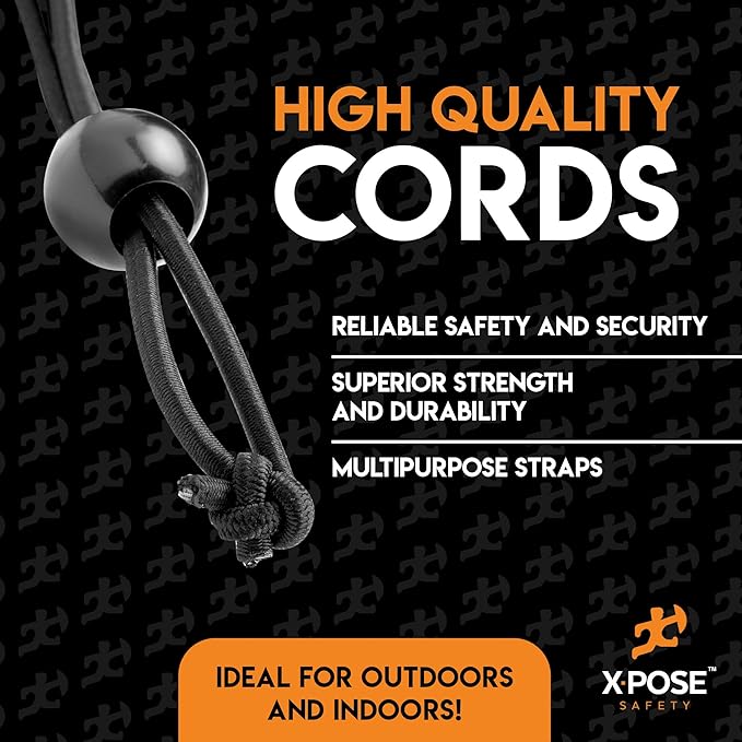 Xpose Safety Bungee Ball Cords 11" 25 Pack Heavy Duty Assorted Colors Black and White Stretch Rope with Ball Ties for Canopies, Tarps, Walls, Cable Organization