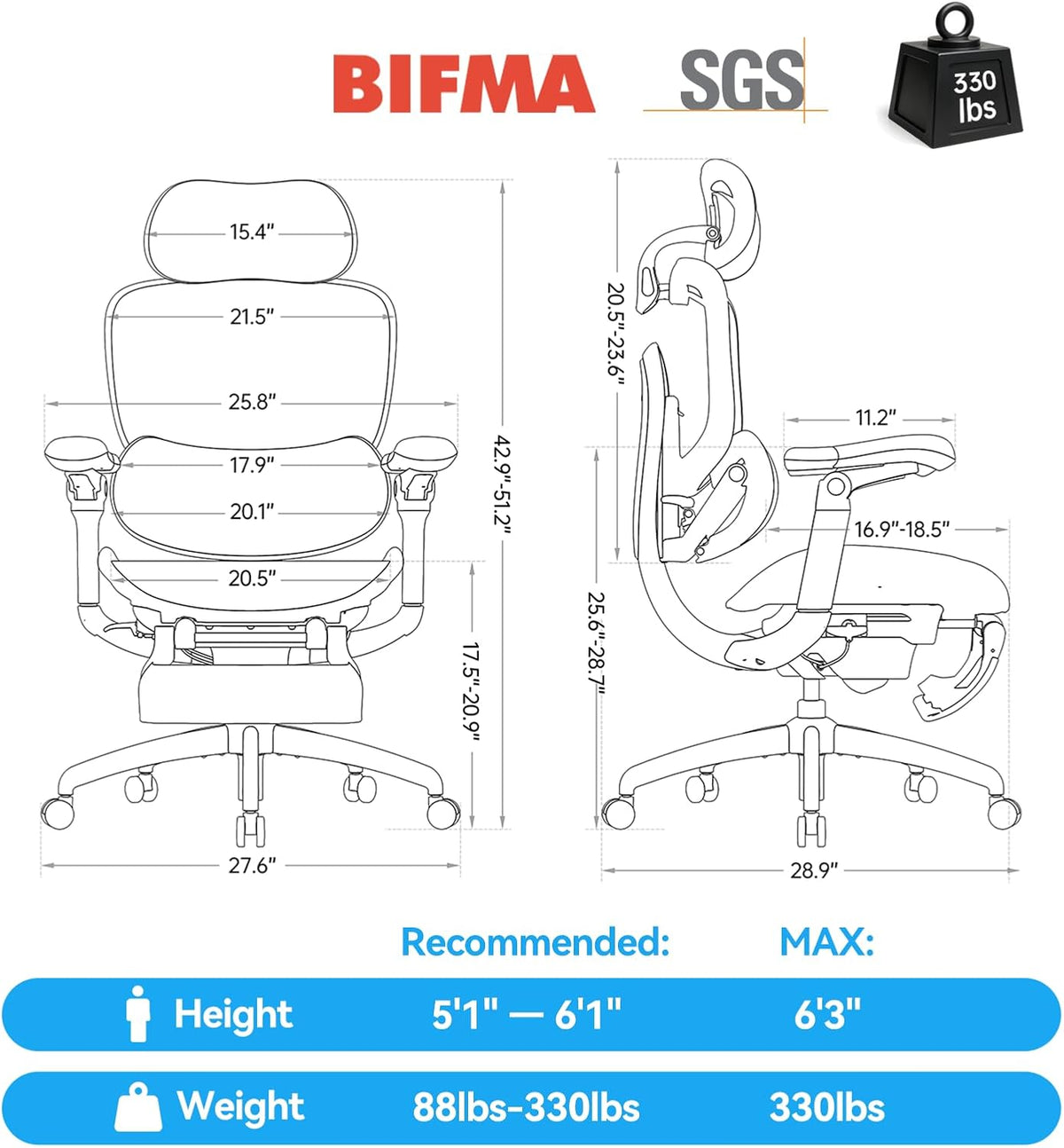 SIHOO Doro C300 Pro V2 Ergonomic Office Chair with Footrest, Grey