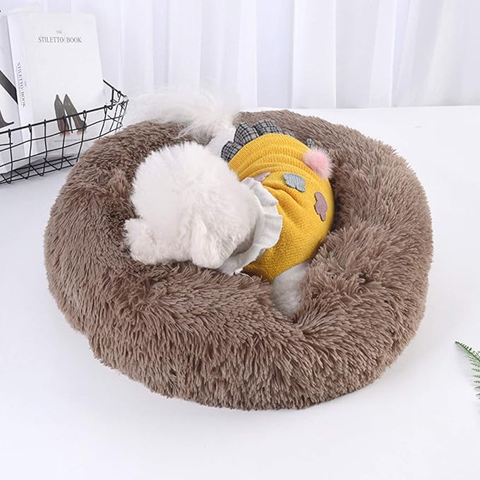 Warming Round Dog Bed for Small, Medium and Large Dogs & Cats, Short & Long Plush Pet Bed, Luxurious Faux Fur Donut Cuddler, Bolster Pet Bed & Sofa, Machine Washable 60CM 24Inch
