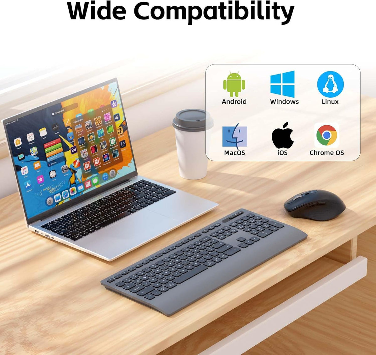 INFINMIND Wireless Keyboard Mouse Combo, Silent Multi-Functional Design.