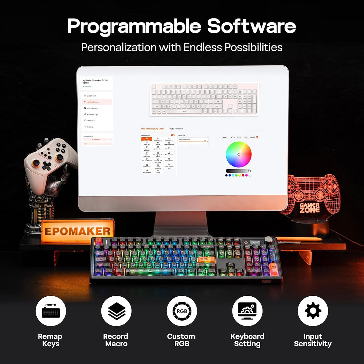 EPOMAKER TH108 V2 PRO Full Size Mechanical Keyboard with Screen&Knob