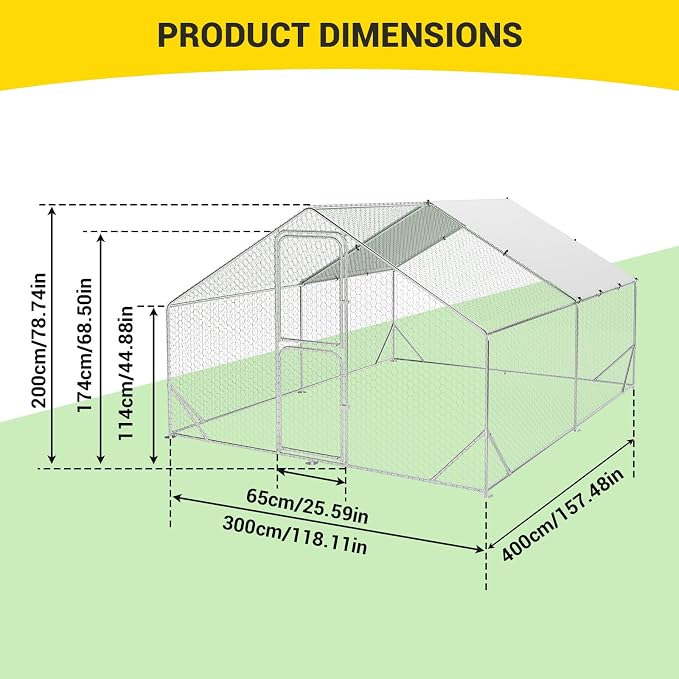 9.8X13.1x6.6FT, Large Walk in Chicken Run Pen Cage, Metal Coop Clearance