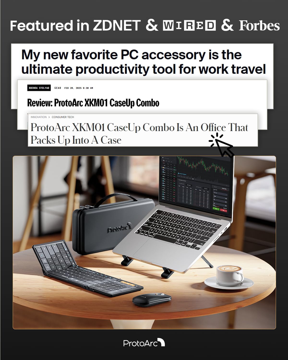 ProtoArc XKM01 CaseUp Foldable Bluetooth Keyboard Mouse Combo