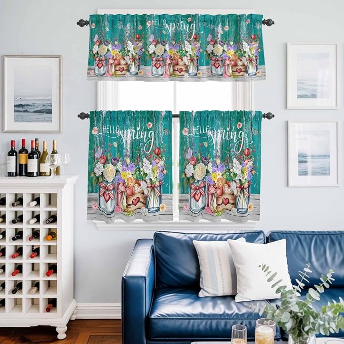 Spring Flowers Kitchen Curtains Set 3 Piece