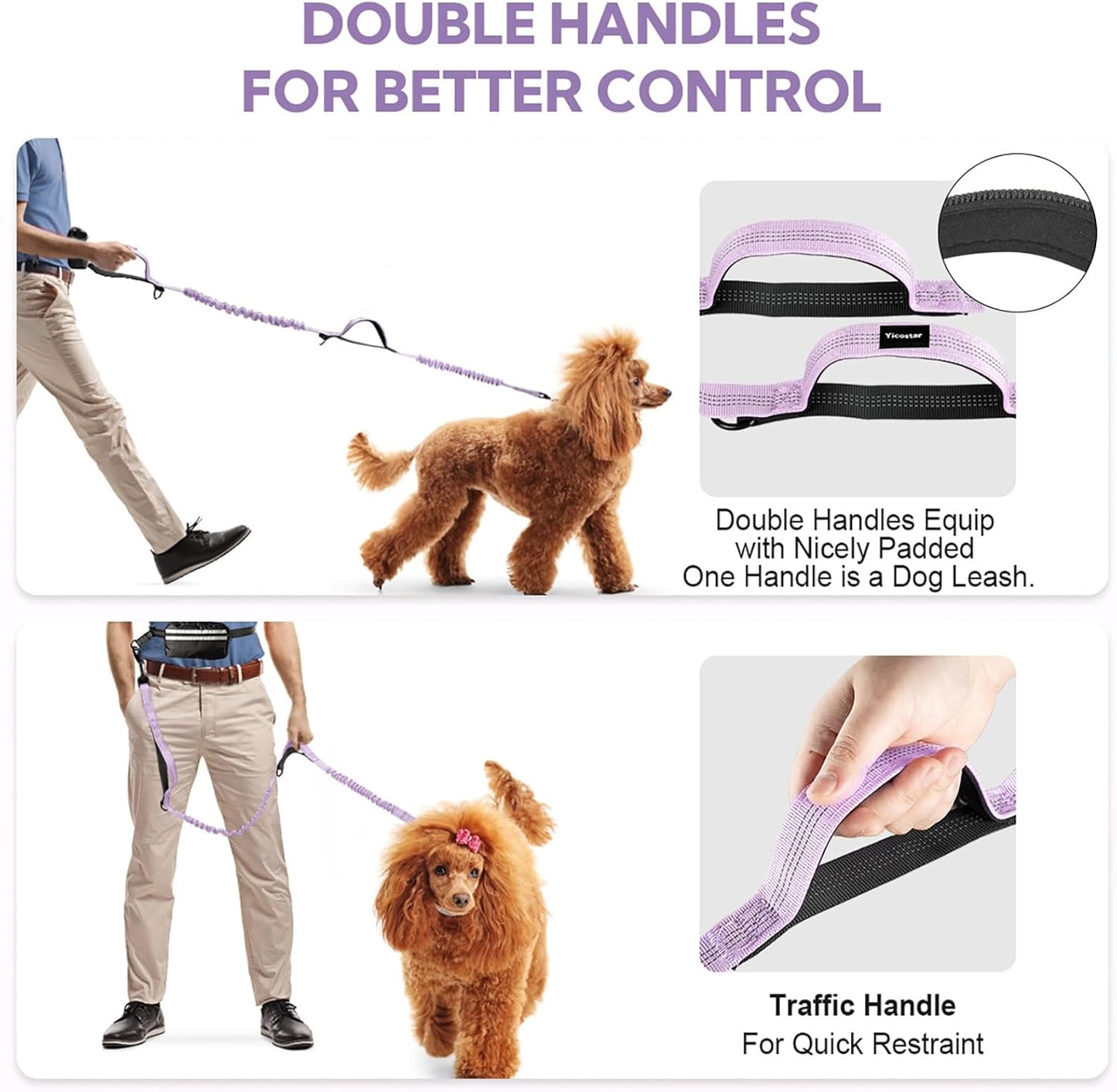 Hands Free Dog Leash with Pouch, Double Leash for Two Dogs, Retractable Bungee with Double Padded Handles, Dog Waist Leash for Dog Walking, Running Leash for Dogs, Dog Walking Accessories