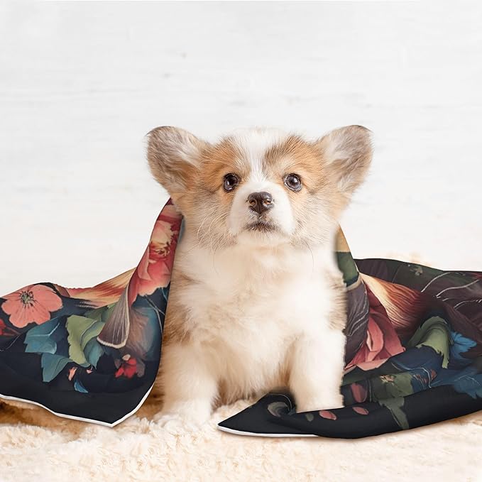Waterproof Dog Blanket Soft Pet Blanket for Puppy, Fleece Cat Throw Blankets for Furniture Bed Couch Sofa Reversible - Flower Crown Cat
