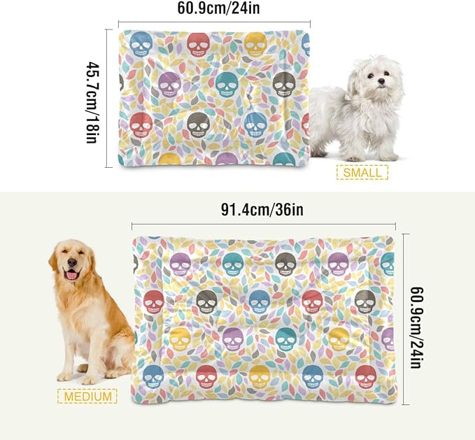 Skull Colorful Cartoon Pet Bed Cute Dog Bed Mat Absorbing Non Slip Pad Pet Sleeping Mat for Small, Medium, and Large Dogs Puppy Cat 24 in x 18 in