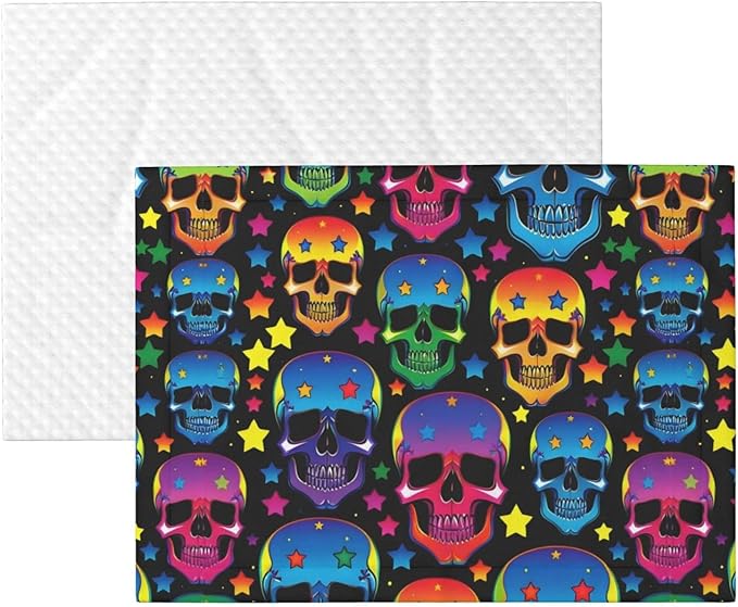 Pet Blanket for Travel and Home, Colorful Stars Neon Skulls, Reversible Plush Dot Design with Soft Grip Texture on One Side Perfect for Car Seats Moving Vehicles