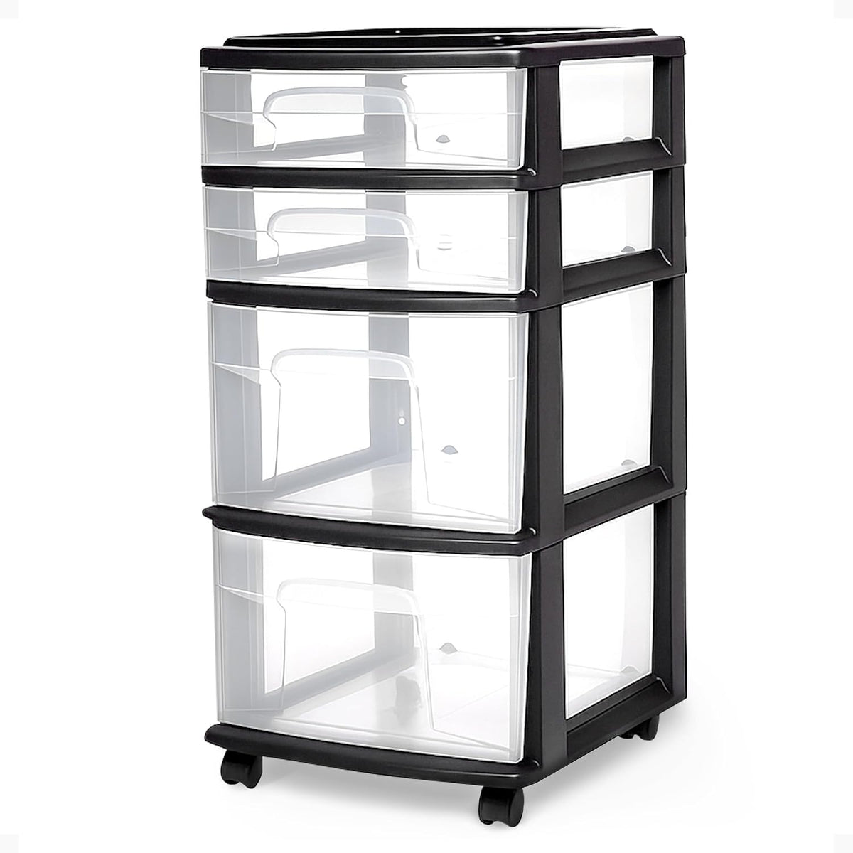 HOMZ Drawer Tower, 4-Tier Storage Cart with Removable Wheels, Black Frame