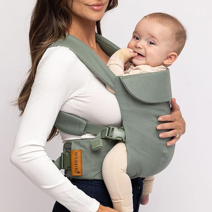 WildBird - Aerial Buckle Carrier - 2-24 Months - Large (L-4XL) Acadian - Front or Back Carry - Cross Straps, Lumbar Support, Headrest - Hip Healthy - Baby Carrier - Baby Essentials - New Mom Gifts