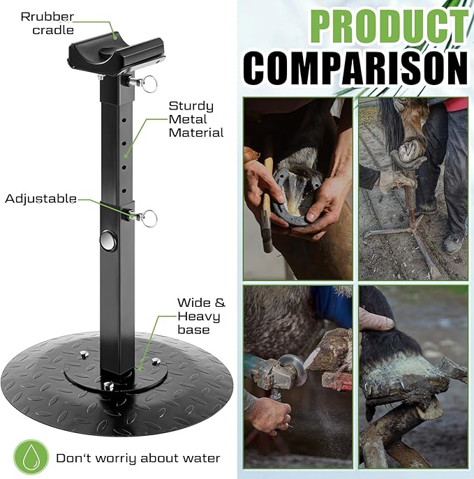 Zonon Metal Adjustable Farrier Stand Blacksmith Farrier Horse Hoof Stand Height Farrier Stand for Horses Black Horse Hoof Trimming Tools(Metal Round Base)