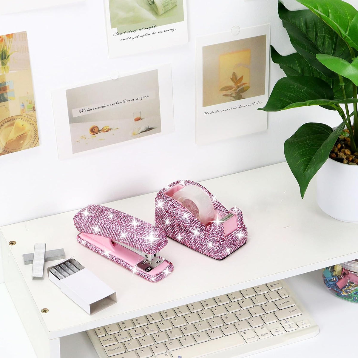 MultiBey Rhinestone Stapler and Tape Dispenser with 1000 Staples & Tape