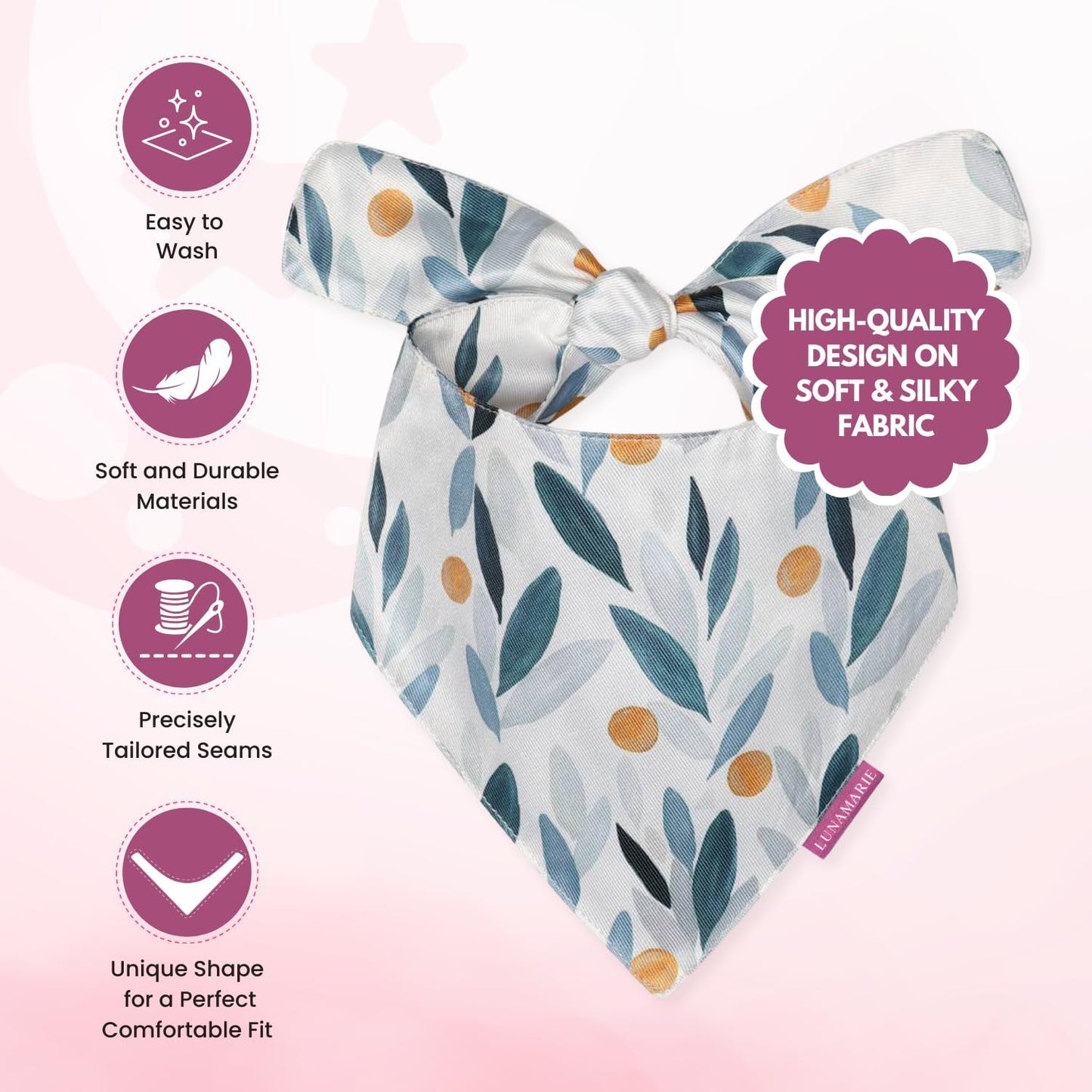 LunaMarie - Luxury Pet Birthday Bandanas -Premium & Silky Poly Fabric | 100% Handmade | Custom Shape Dual Layered (Green/Orange Floral, Small)