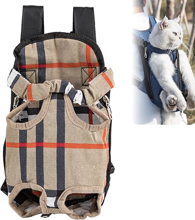 Portable Pet Carrier Backpack, Adjustable Pet Front Cat Dog Carrier Backpack Travel Bag for Small Medium Dogs Cats Puppies, Cat Backpack Carrier for Hiking Cycling (D, L)