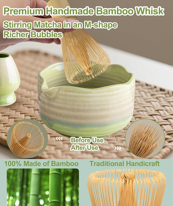 JBER Matcha Set, Bamboo Whisk, Powder Sifter