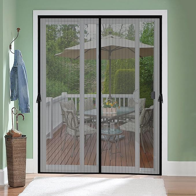 Magnetic Screen Door for 48 x 83 Inch French Door, Screen Itself Size: 50" x 84", Glass Sliding Door Heavy Duty Screen Door Mesh Curtain Keeps Bugs Out for Patio, Sliding Or Large Door