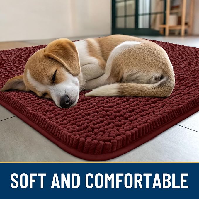 Smiry Dog Door Mat for Muddy Paws 30x20, Absorbent Dirt Trapper, Non-Slip