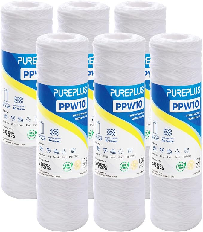 PUREPLUS 20 Micron 10"x2.5" Whole House String Wound Sediment Filter