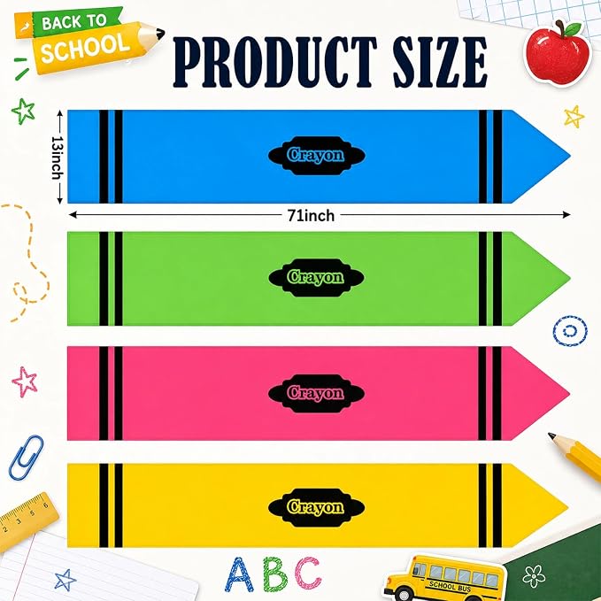 4 Pcs Crayon Table Runner 71 x 13 Inch Back to School Classroom Decorations