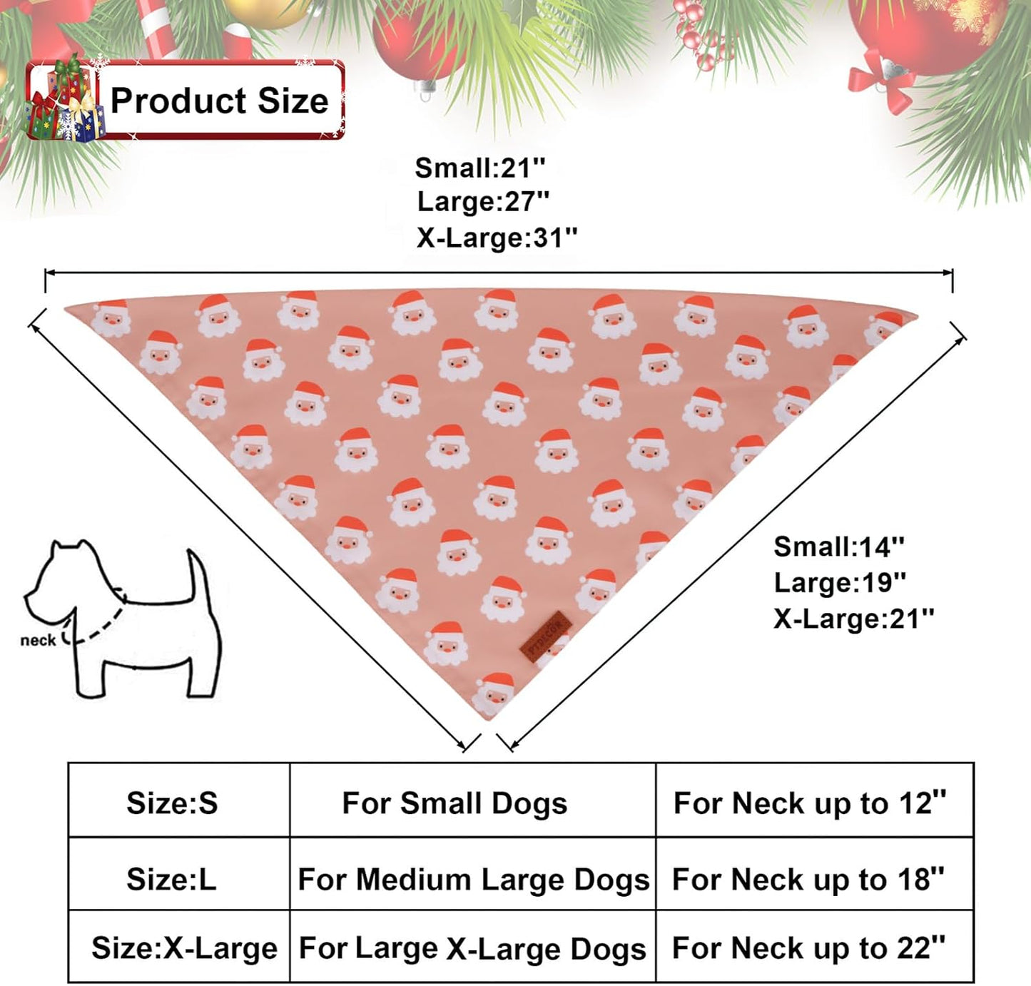PTDECOR Christmas Dog Bandana, Santa and Snowman Design Reversible Holiday Pet Scarf, Premium Durable Fabric, Triangle Christmas Bandanas for Medium Large Dogs Pets (Large)