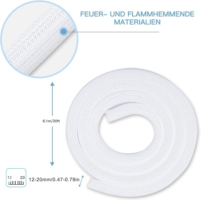 AGPTEK Cable Sleeve Cover, 20ft - 4/5 inch Desk Cord Organizer Cable Hider, Home Office Wire Management Computer TV Wire Loom Tubing, Pet Proof Cord Protector, from Cat Dog Chewing, White