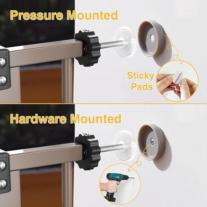 InnoTruth 28.9-49" Baby Gate for Doorways, 30" Tall Extra Wide Doggy Gates for Stairs One-Hand Opening, Easy Walk Thru Dual Lock Dog Gates for The House, Kitchen, Balcony, Easy Install Kid Gate,Brown