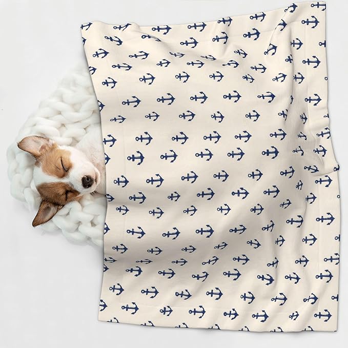 Waterproof Dog Blanket Soft Pet Blanket for Puppy Cat, Fleece Cat Throw Blankets for Furniture Bed Couch Sofa Reversible - Nautical Themed Simple Anchors