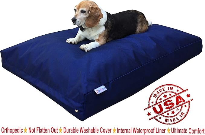 Dogbed4less XL Memory Foam Dog Bed for Medium to Large Dogs with Orthopedic Comfort, Waterproof Liner and Heavy Duty Nylon Cover 40X35 Pillow, Navy Blue