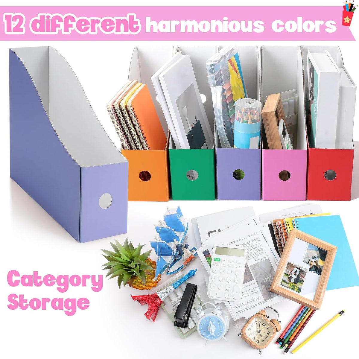 Colarr 48 Pcs Cardboard Magazine File Holder Book Bins, Bright Color