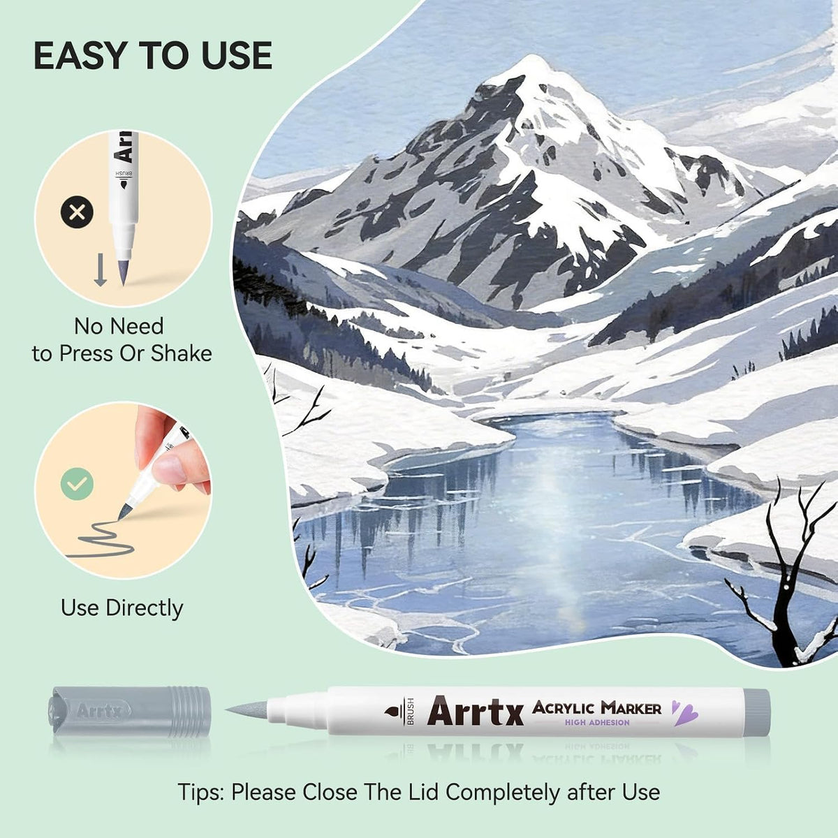 Arrtx 30 Gray Tone Acrylic Paint Markers, Brush Tip Pens | Fast-Drying, Non-Toxic Paint Pens for Rock Painting, Glass Marking, Wood, Fabric & DIY Crafts