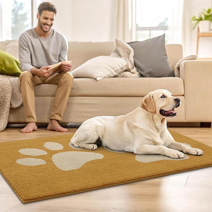 Buganda Dog Door Mat for Muddy Paws, Absorbent Dirt Trapper Washable Indoor Doormats, Non Slip Low-Profile Mud Mat for Dogs, Front Entrance Doormat for Inside Floor (48x30 Inches, Yellow)