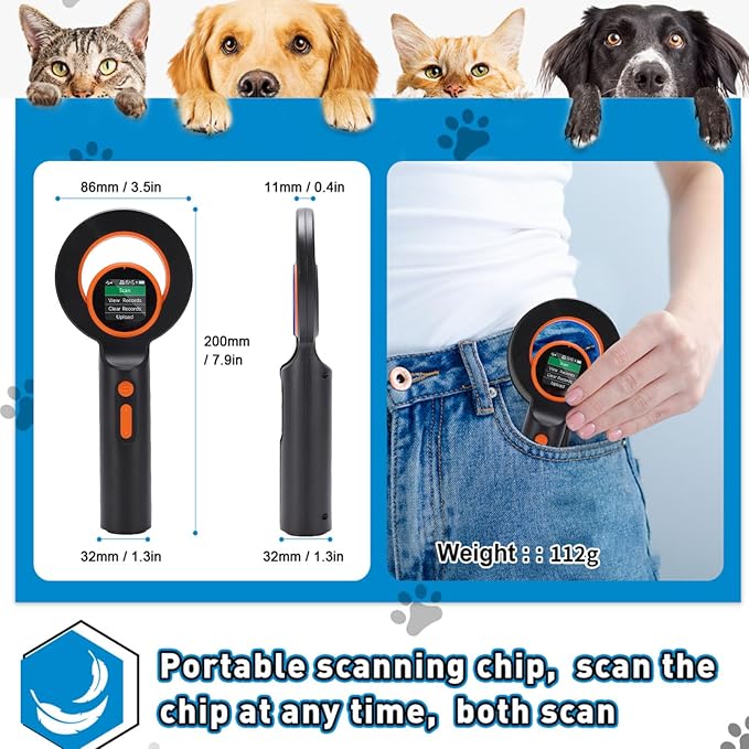 YWBL-WH Pet Chip Reader, EMID FDX B ISO11784 85 Tag Scanner with 2.4G BT USB Connectivity, for Animal Marker Glass Digital Tag Reading