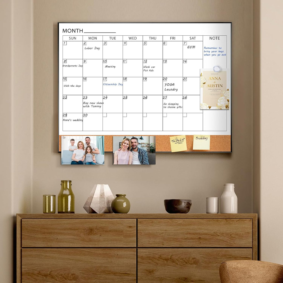 ARCOBIS Dry Erase Calendar with Cork Board for Wall