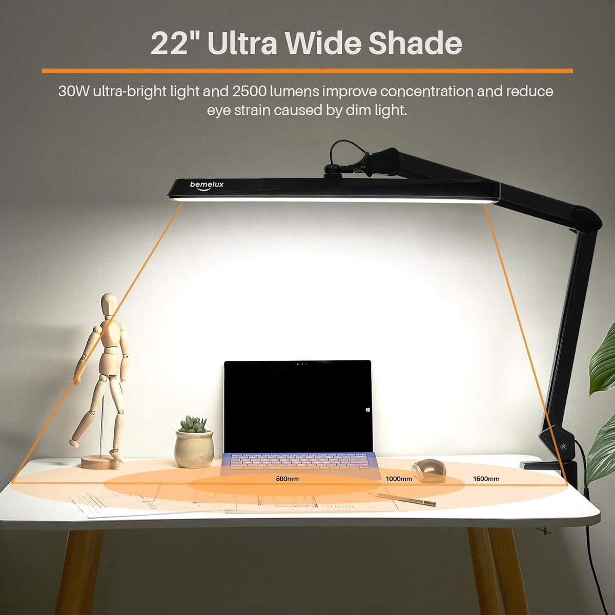 LED Architect Desk Lamp with Clamp, 30W 2500LM, Black 30CCT