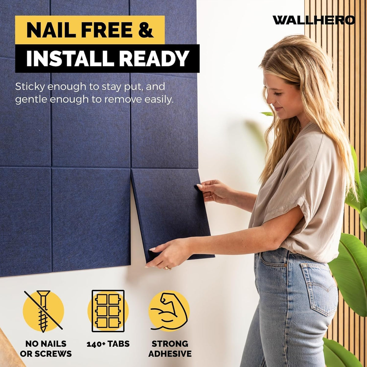 WALLHERO Large Cork Board Alternative | 15 Pack | Sizing Up to 59”x36”, Felt Wall Tiles, Office Wall Decor, Large Cork Boards for Walls, Corkboard, Cork Board for Office, Pin Board, Blue