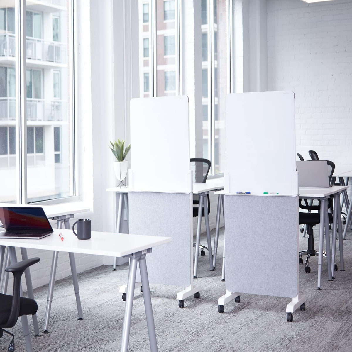 Quartet Whiteboard Easel, Glass Dry Erase Board, Rolling Easel Stand On Wheels, Double-Sided Privacy Screen with Adjustable Height, Includes 1 Marker, Creates Private Interactive Workspaces (Q293066W)