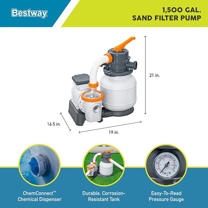 Bestway 58498E Flowclear 1500 Gallon Sand Filter Pool Pump
