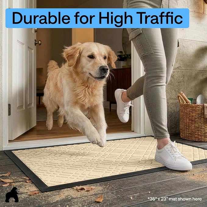 GORILLA GRIP 100% Waterproof All-Season WeatherMAX Doormat, US Designed Natural