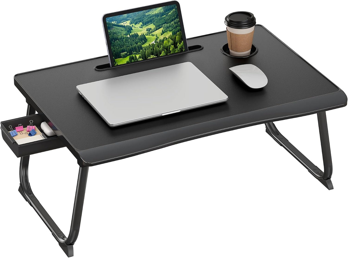 SONGMICS Foldable Lap Desk, Portable Bed Desk Table Tray w/Cup Holder Tray