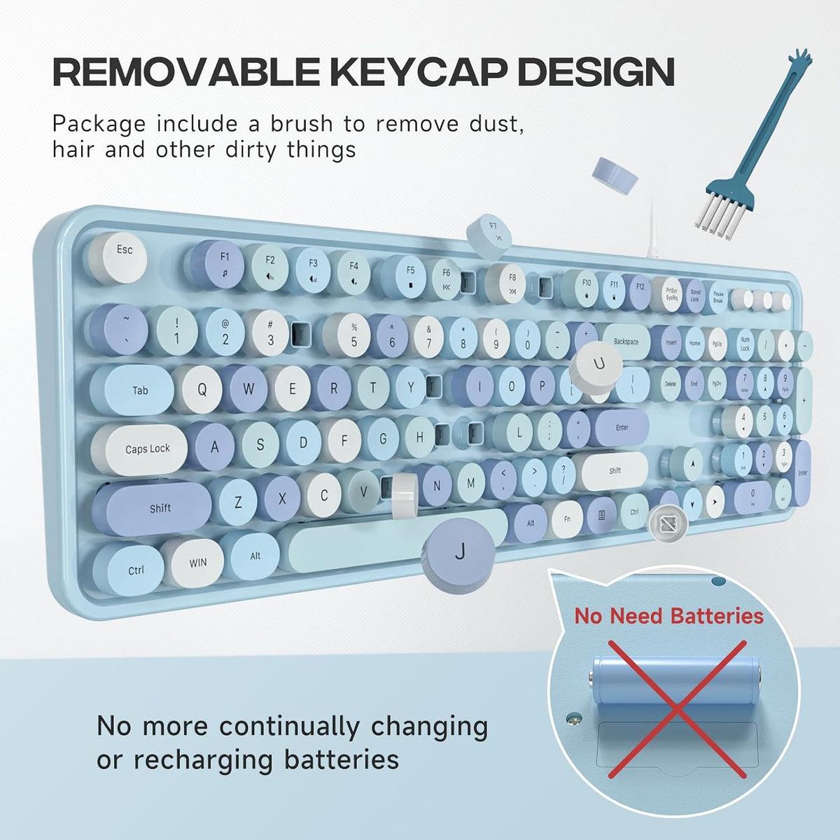 Dilter Wired Keyboard, Full-Sized Typewriter Keyboards, USB Plug and Play Office Keyboard with Number Pad, Caps Indicators, Foldable Stands for Windows, PC, Laptop, Desktop (Blue Colorful)