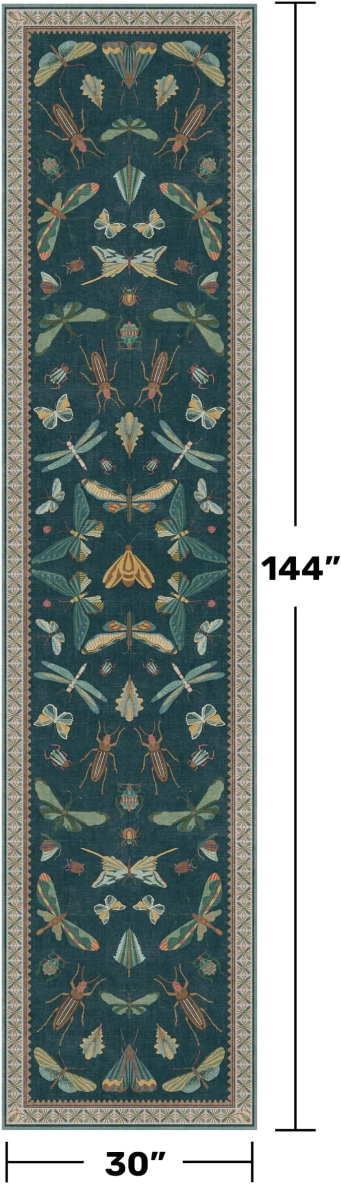 Hazo Haus Washable Runner Rug for Hallway 2'6"x12', Foldable Insect Print Décor