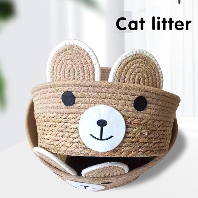 Pet Bed Woven Basket with Detachable Cushion Cartoon Bear Theme Bed Dog Detachable Cushion Nest Pet Furniture