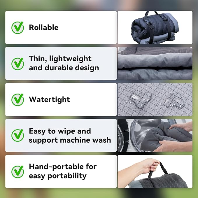 Kitgo Dog Bed for Camping and Outdoor Travel, Waterproof Dog Bed Travel Accessories, Rollable Portable Pet Mat Travel Bed for Dog, Waterproof and Washable (35.43x23.62in)