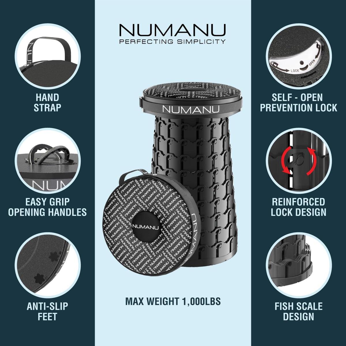 NUMANU XXL Cushioned Collapsible Stool for Adults, Folding Seat, 1000 lbs