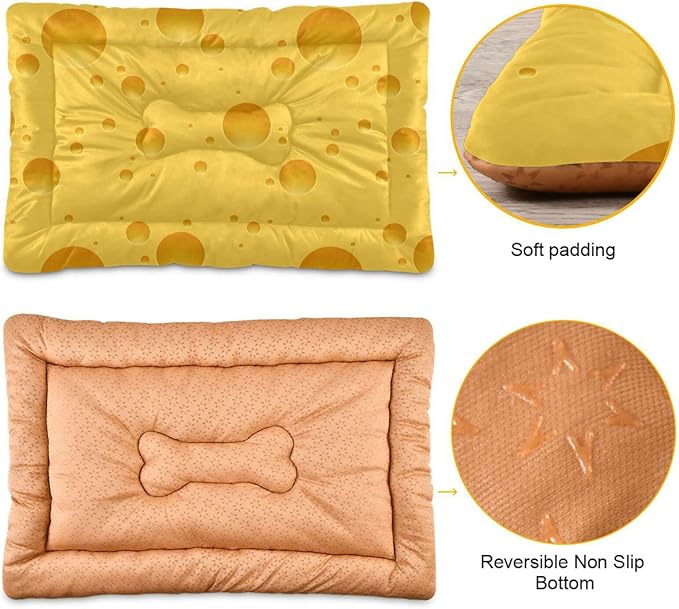 Cheese Pattern Pet Bed Cute Dog Bed Mat Absorbing Non Slip Pad Pet Sleeping Mat for Small, Medium, and Large Dogs Puppy Cat 24 in x 18 in