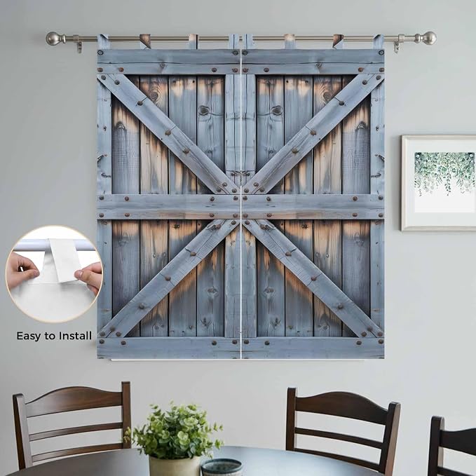 Farmhouse Wood Grain Bathroom Curtains 63 Inch Length, Window Curtains Tab Top